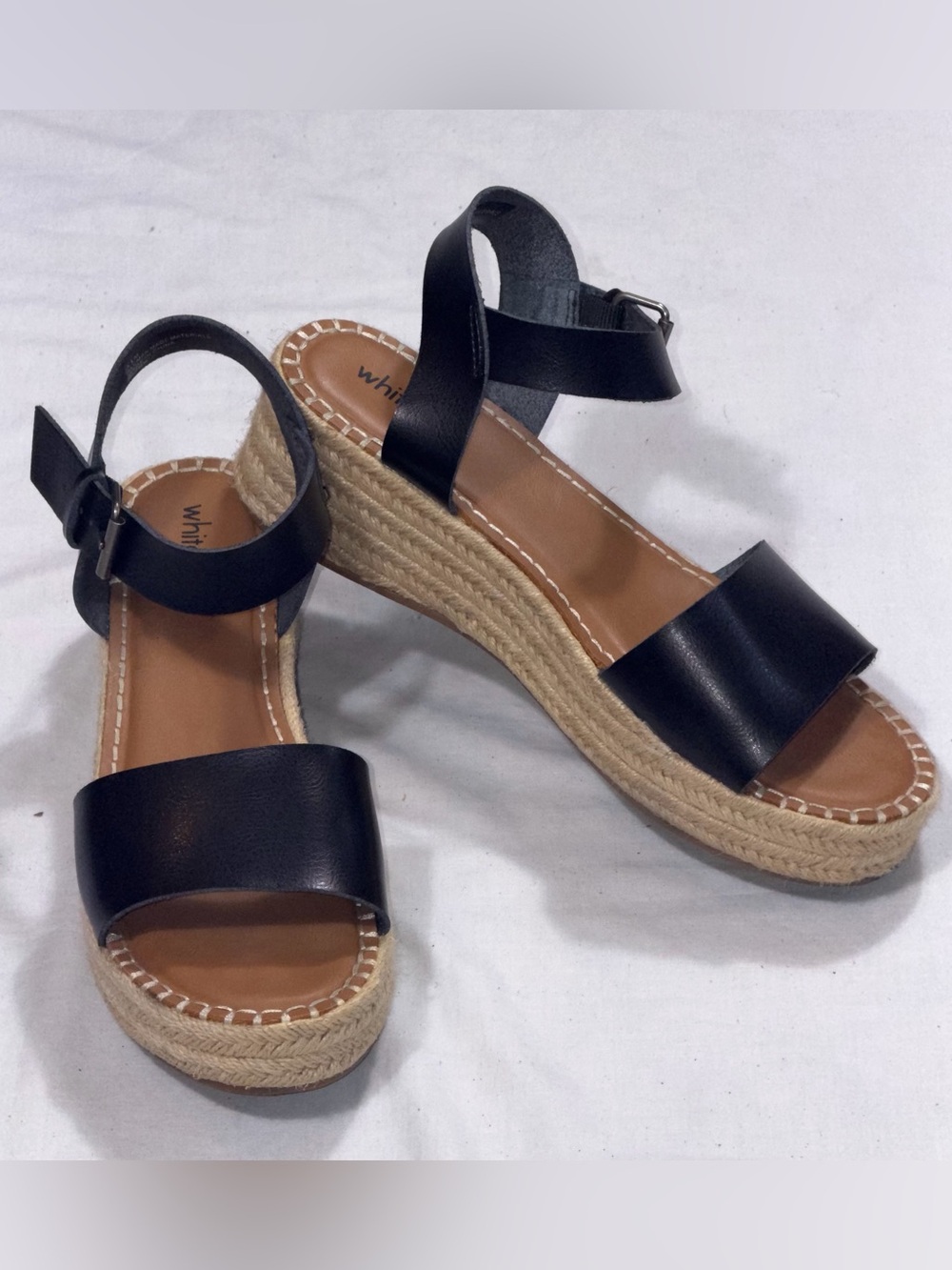 White Mountain Black Espadrille Wedge Sandals Women's 11 Ankle Strap Platform